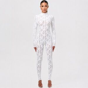 Naked Wardrobe Stretch Lace Stirrup Jumpsuit